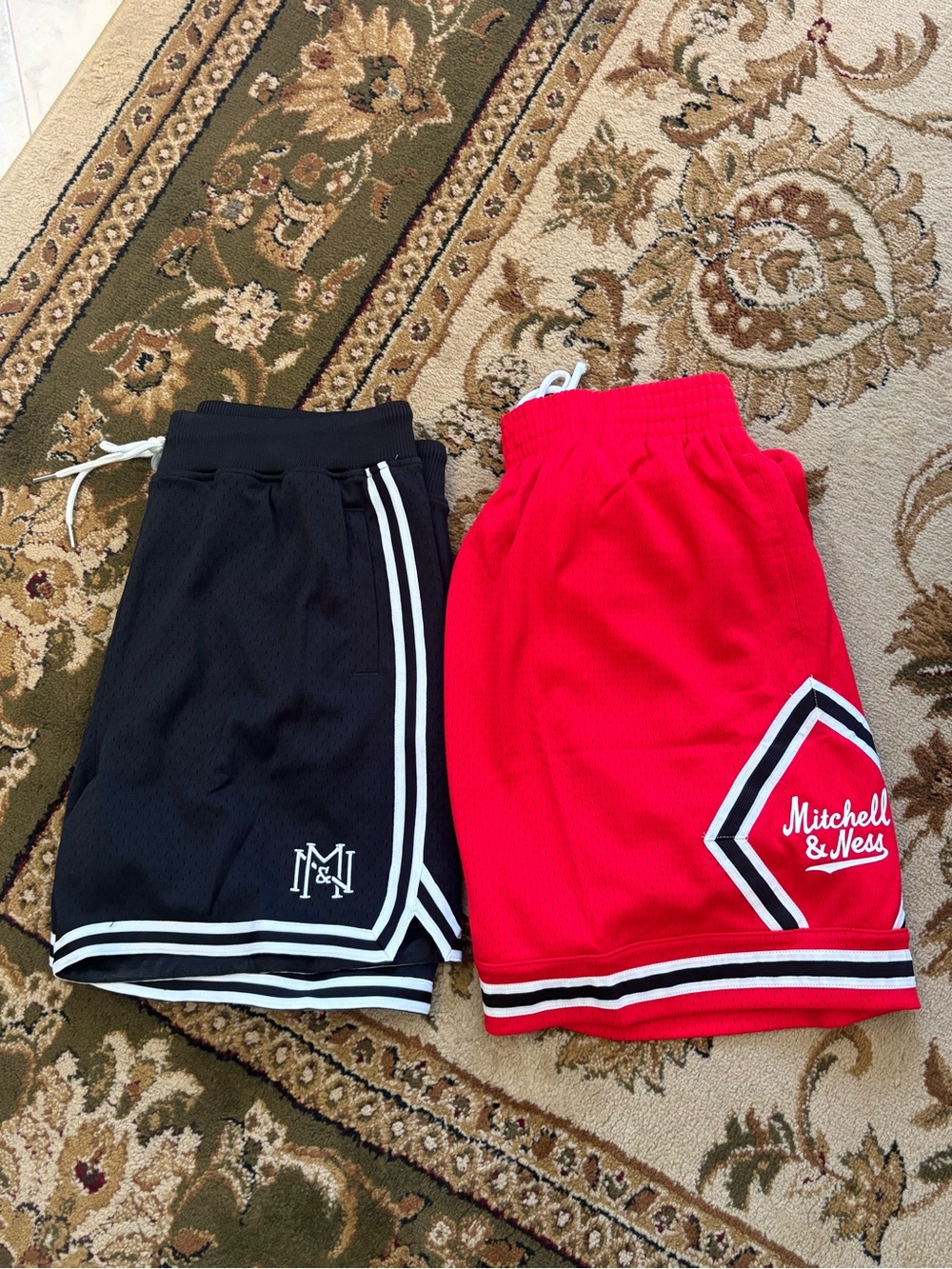 Mitchell & Ness Men’s Red and Black Athletic Shorts - Drawstring Waist